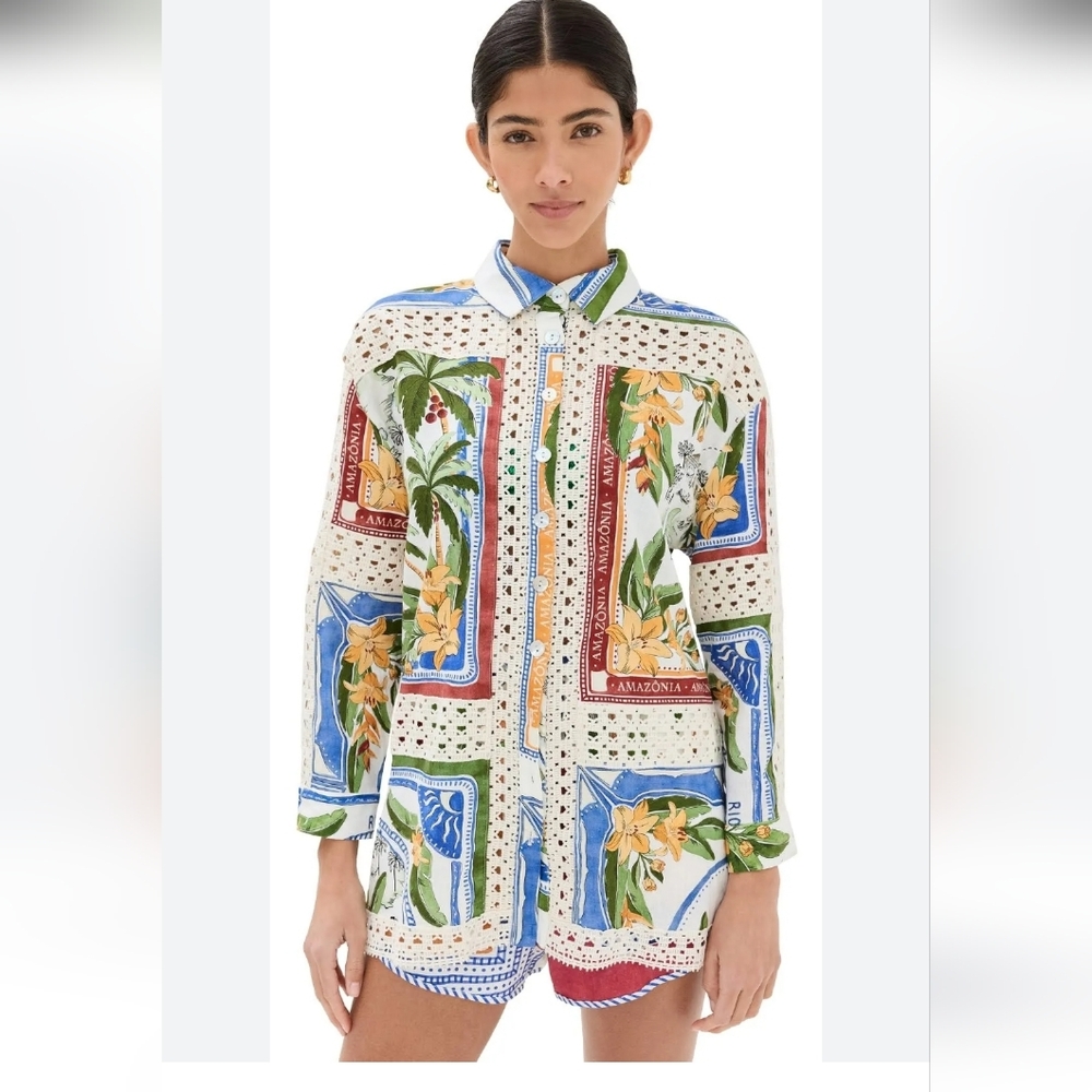 Farm Rio Tropical Destination Linen Crochet ShirtFarm RioWrite